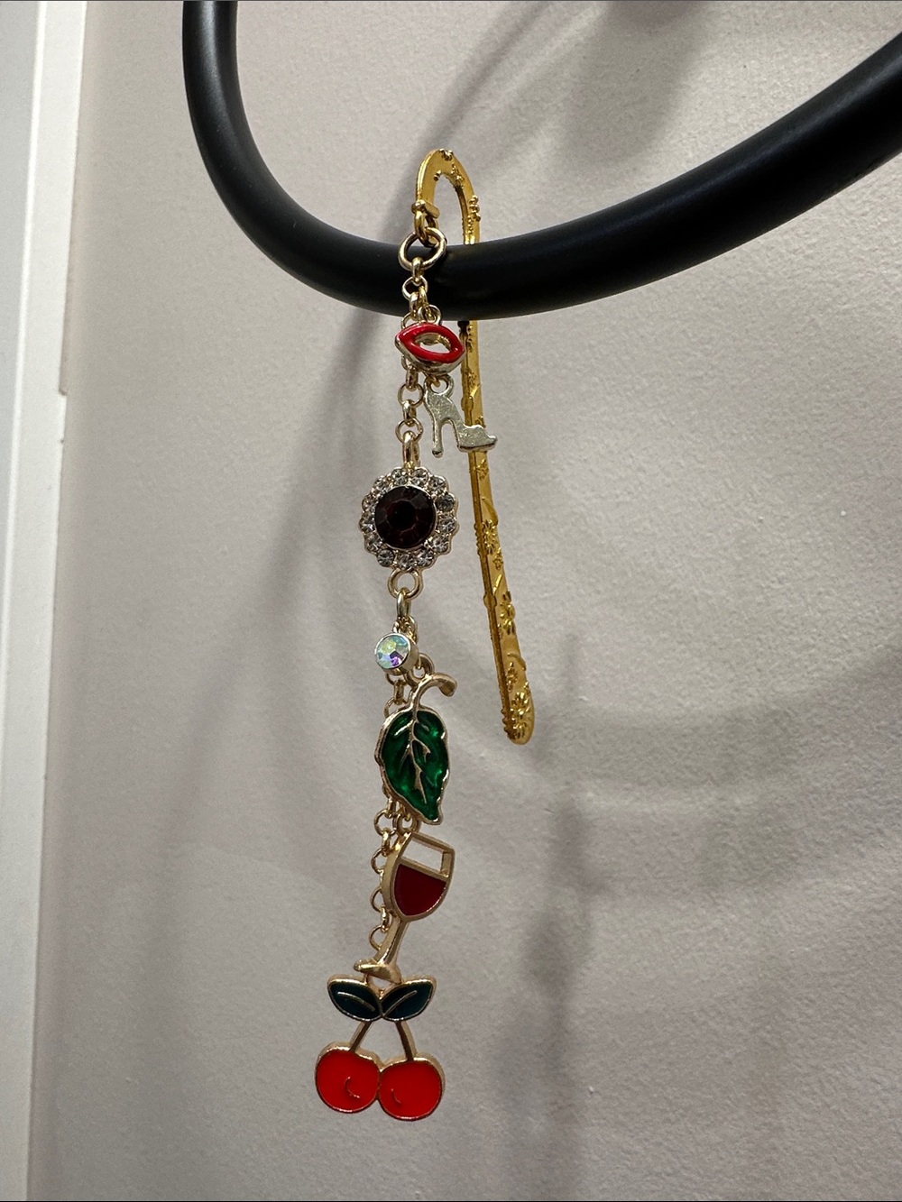 Gold Tone Dangle Bookmark with Red Cherry & Enamel Accents - Picture 5 of 6